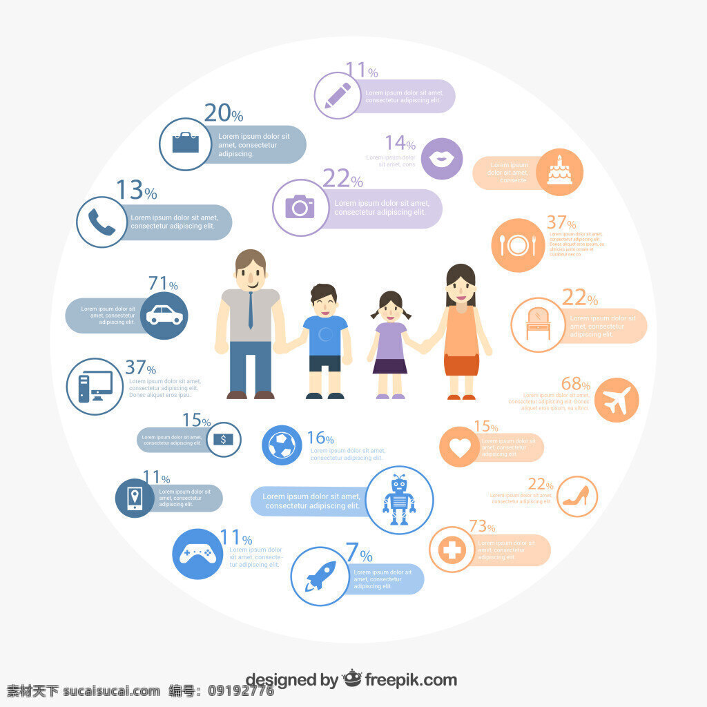 人物 生活 信息 图 矢量 男子 女子 孩子 家庭 信息图 交通 娱乐 餐饮 社交 ai格式