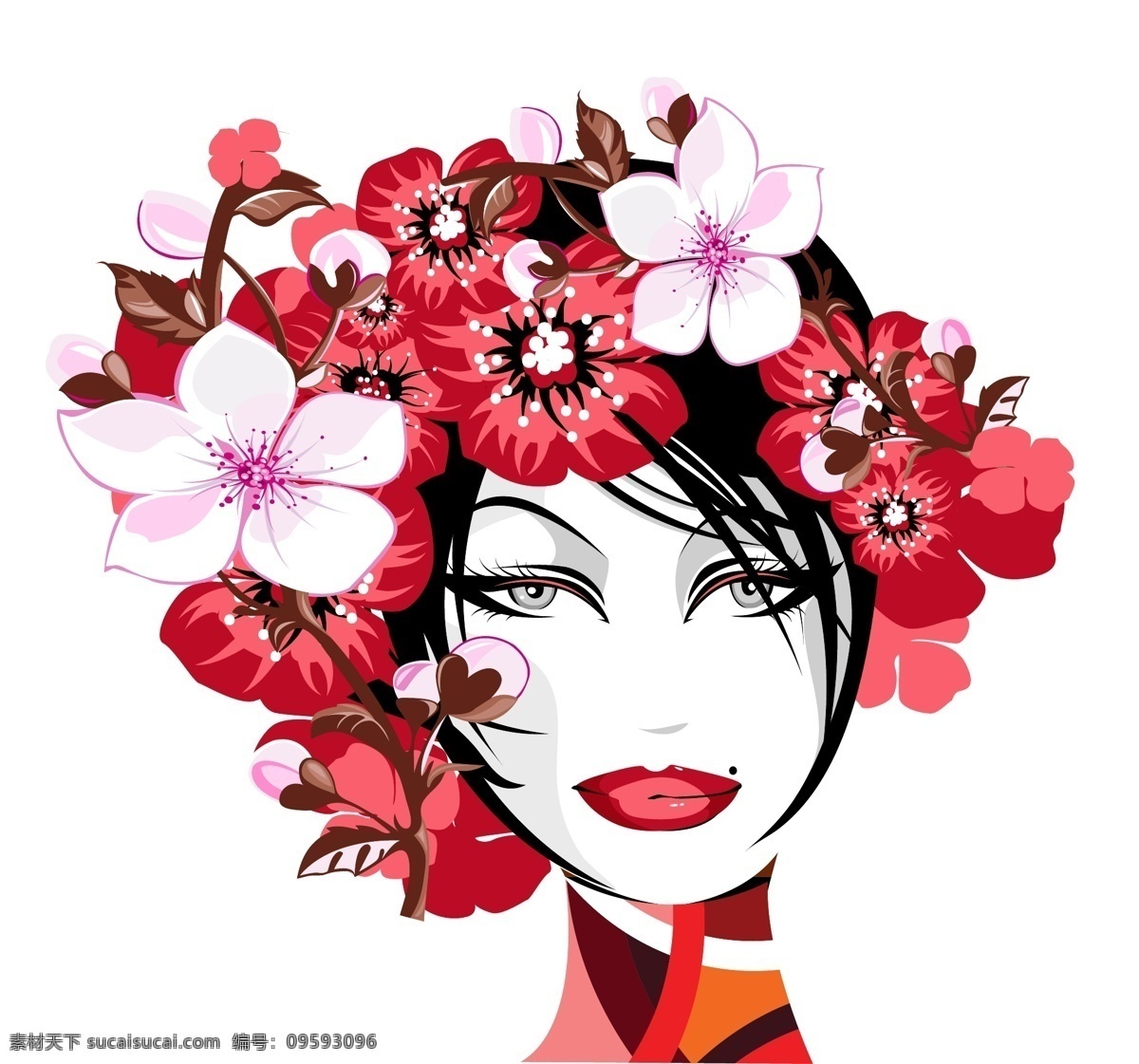 如花 女人 花纹 美女 头饰 矢量图 矢量人物