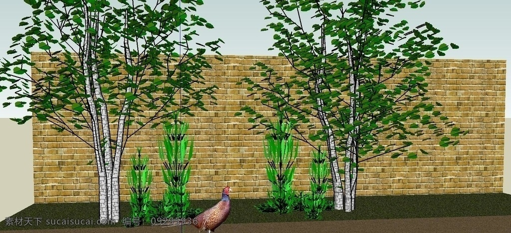 野鸡模型 树木 砖墙 植物 草丛 野鸡 鸟 su素材 su模型 草图大师模型 skp模型 工具 3d设计 其他模型 skp