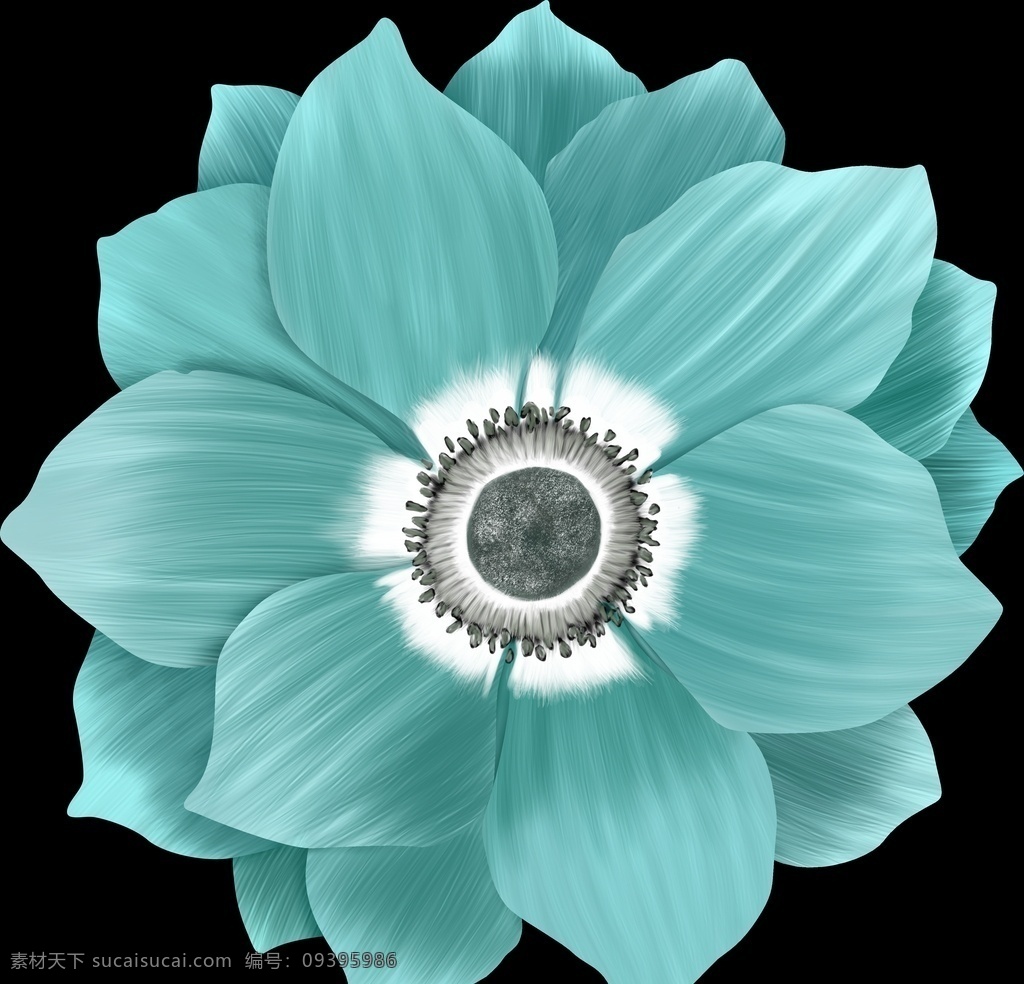 青色 手绘 花 手绘花 花卉 数码印花 高清绘花 玫瑰花 生物世界 花草 手绘花朵
