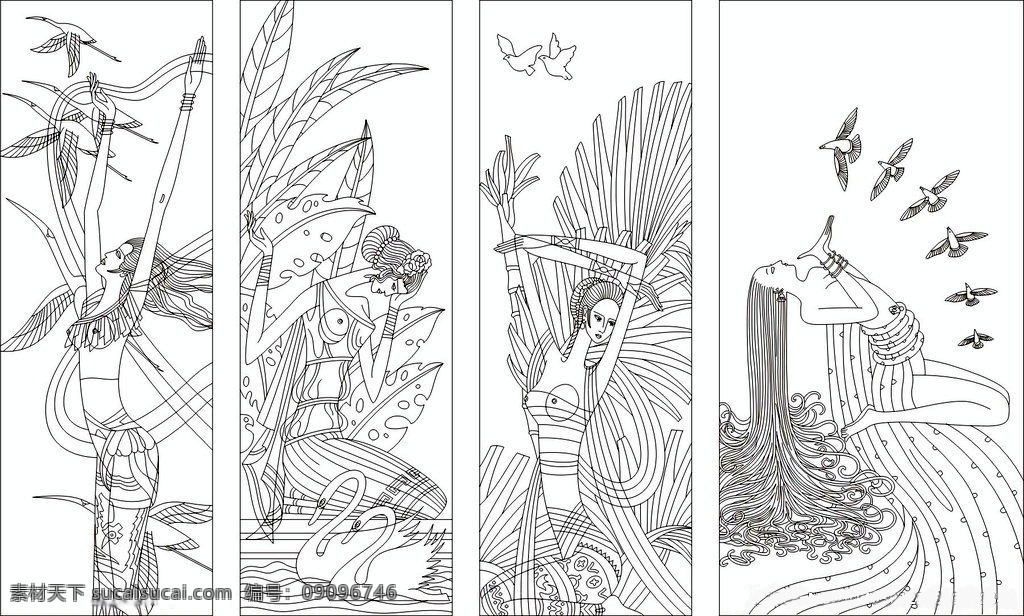 版纳 风情 美女 彩绘 雕刻 装饰画 现代
