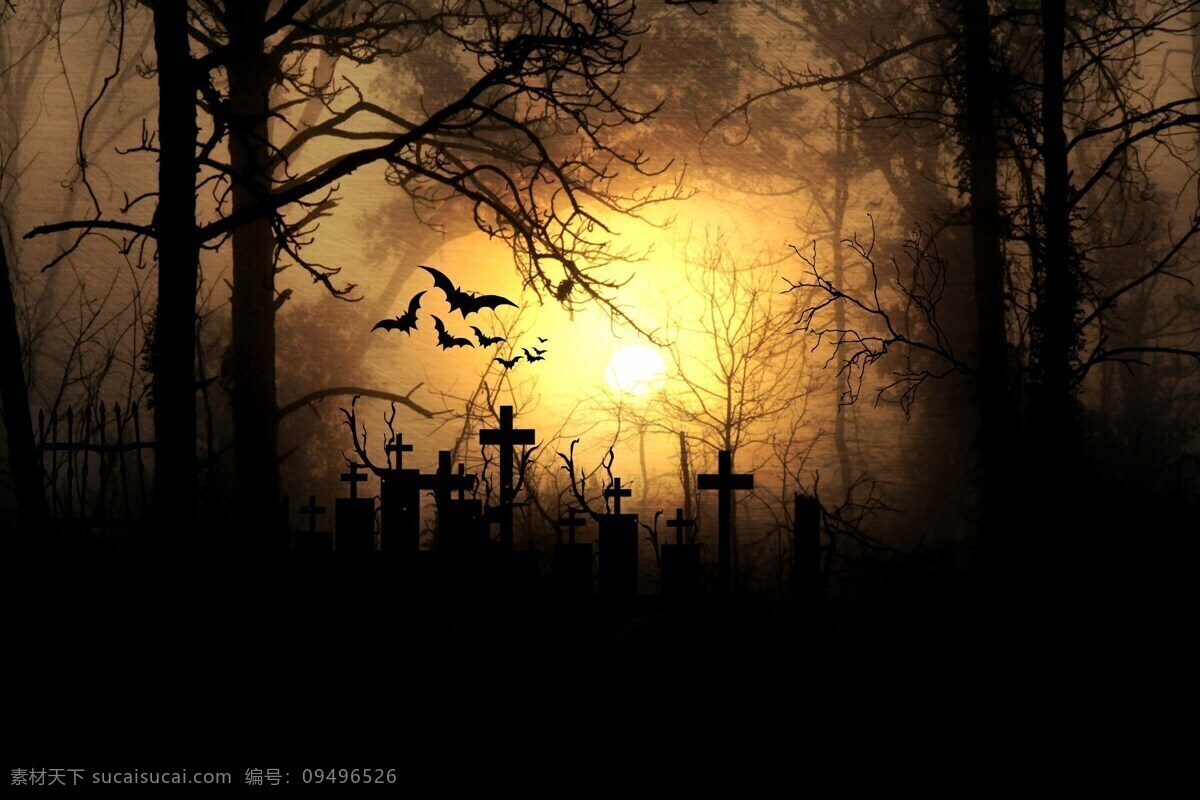 夜光照射墓地 阴森恐怖墓地 墓地 黄昏的墓地 日落的墓地 山水风景图 旅游摄影 自然风景