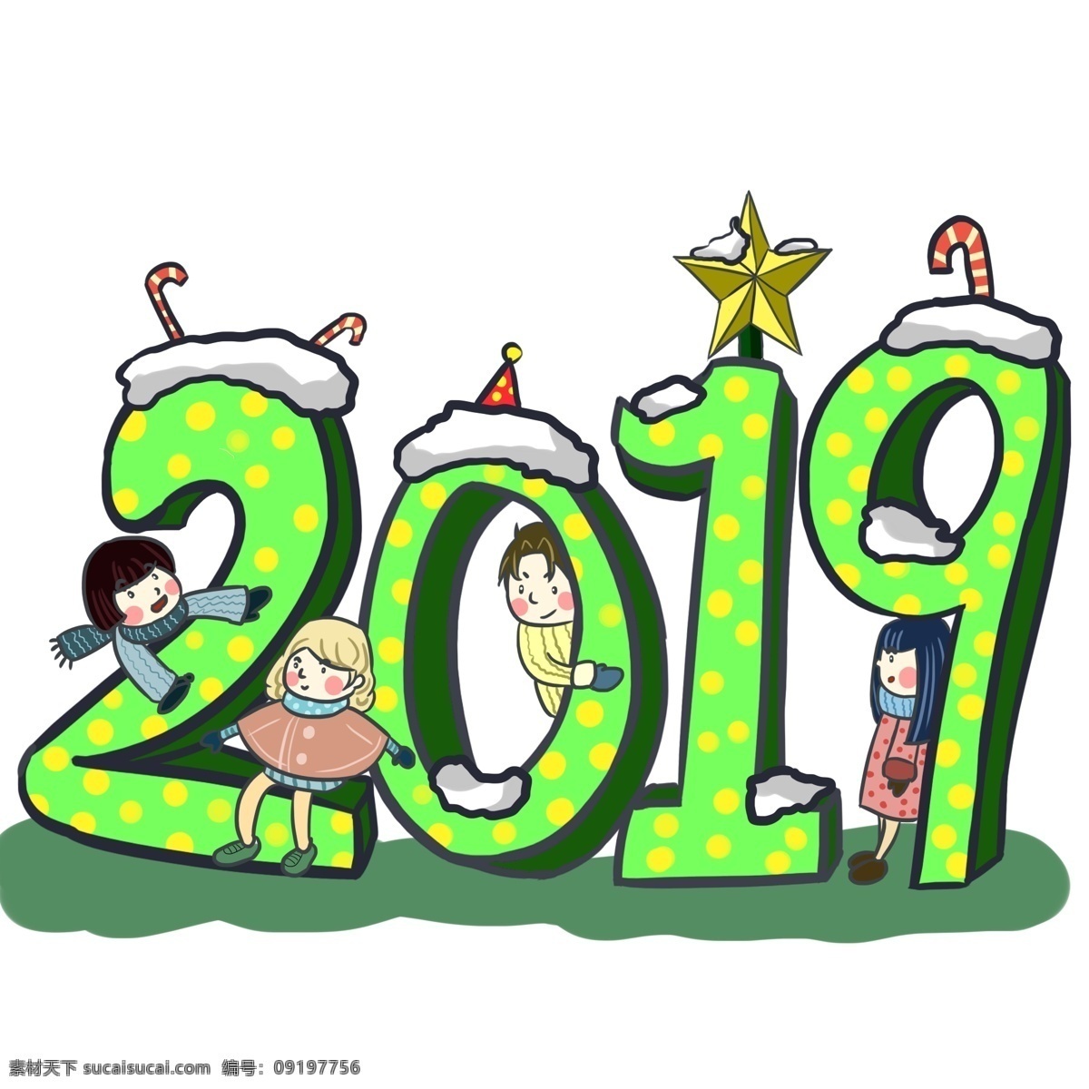 绿色 少女 风 创意 2019 卡通 手绘 卡通手绘 小清新 暖冬 少女风 创意2019 电商装饰 绿色2019