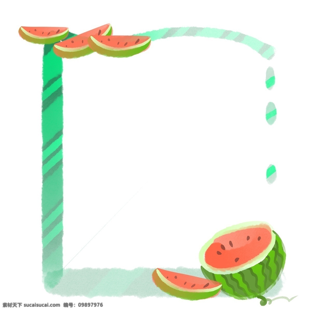 水果 西瓜 小 框 插画 绿色边框 卡通西瓜边框 水果小框插画 方形边框 水果西瓜边框 可爱边框 小框