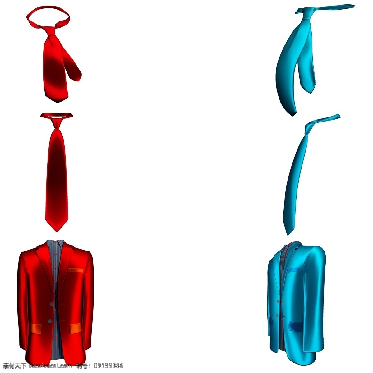 立体 质感 丝绸 西装 领带 套 图 仿真 3d 绸质 光滑 父亲节 礼物 新装 创意 套图 png图