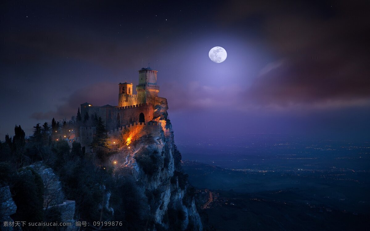 古堡 夜景 城堡 高清 背景图片