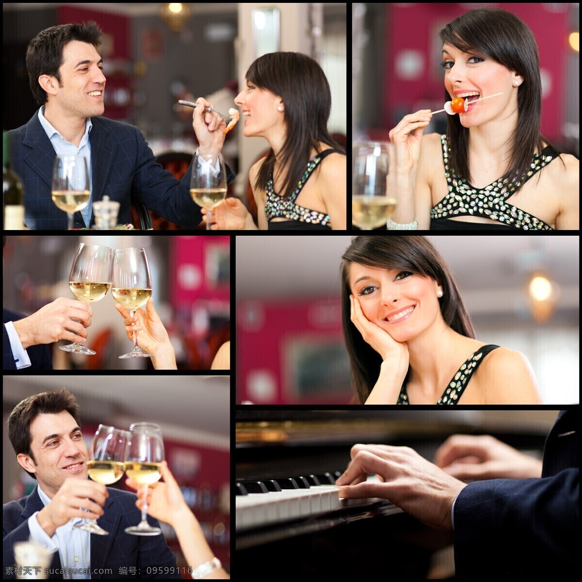 喝酒 男女 餐厅 钢琴 音乐 外国人物 玻璃杯 高角杯 饮料 生活人物 人物图片