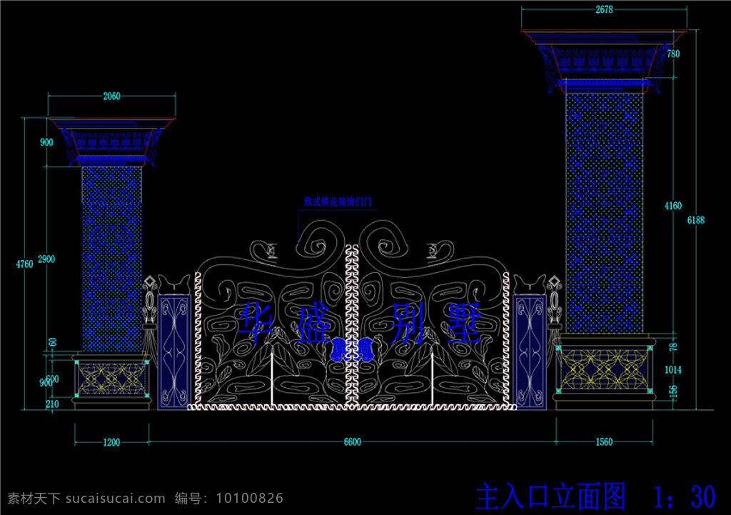 大门 cad 图纸 建筑图纸 源文件 施工 设计图 施工图 图纸模板下载 豪华别墅 cad图纸 dwg 黑色