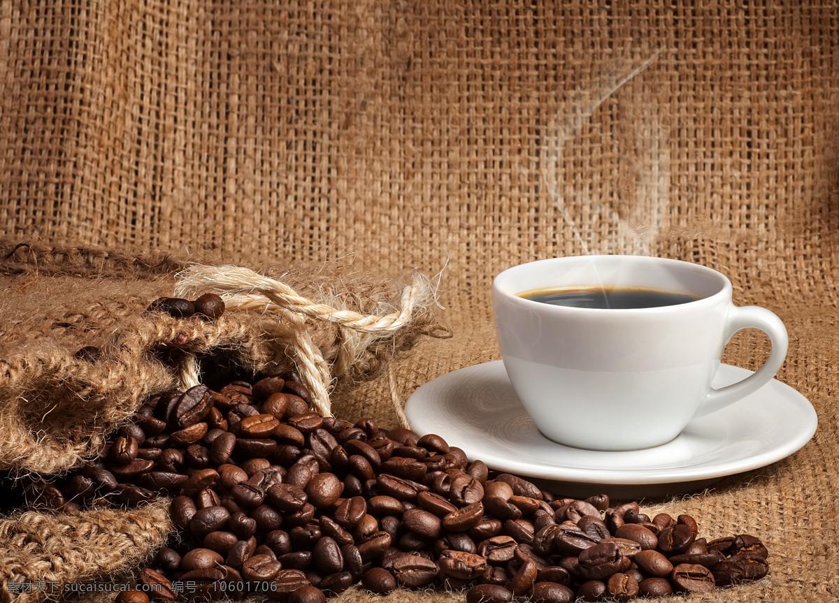 麻袋 上 咖啡豆 咖啡杯 咖啡 热气 其他类别 生活百科 棕色