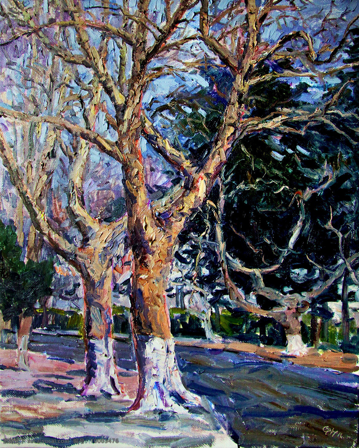 马路 树木 风景画 绘画书法 美术 文化艺术 油画 马路树木 油画艺术 油画作品27 家居装饰素材