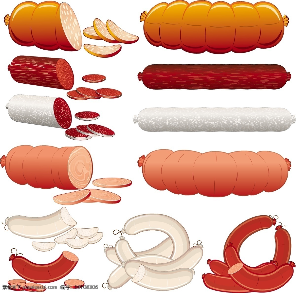 肉 香肠 矢量 材料 火腿 牛排 牛肉 肉类 猪肉 矢量图 日常生活