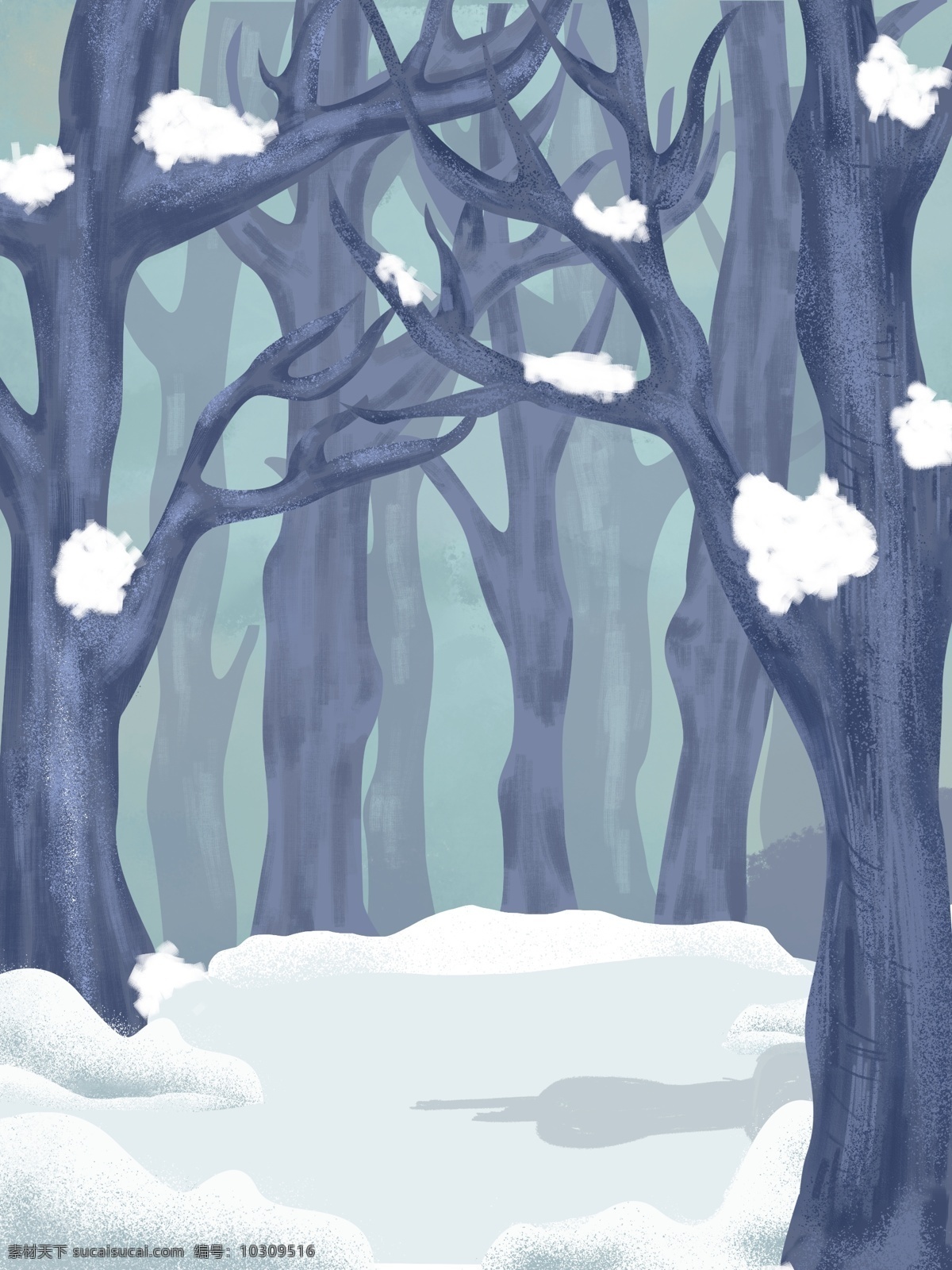 彩绘 冬季 树林 雪地 背景 冬天 背景图 创意 下雪 广告背景 psd背景 背景展板 促销背景 背景展板图