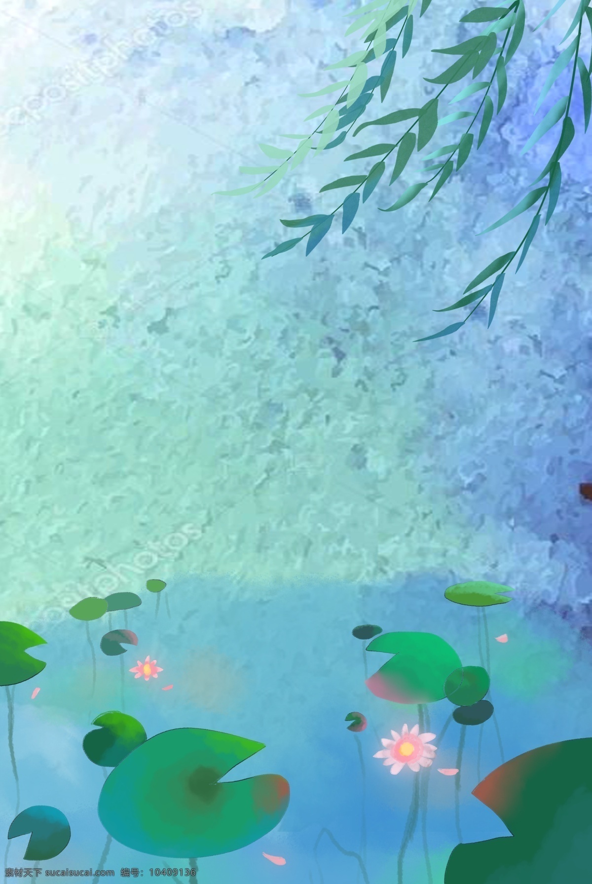 夏季 荷塘 蓝色 文艺 清新 背景 夏季背景 荷塘背景
