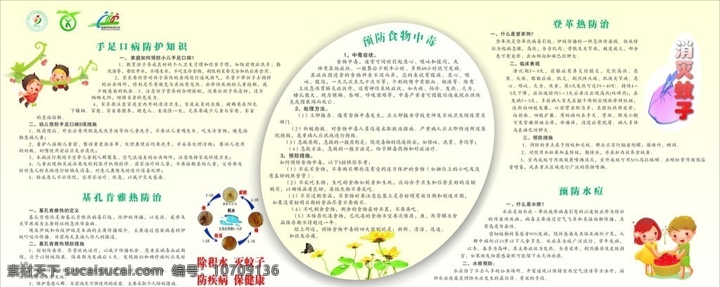 健康教育 宣传栏 手足口病预防 基 孔 肯 雅 热 防治 登革热防治 预防水痘 健康宣传栏 展板模板 矢量