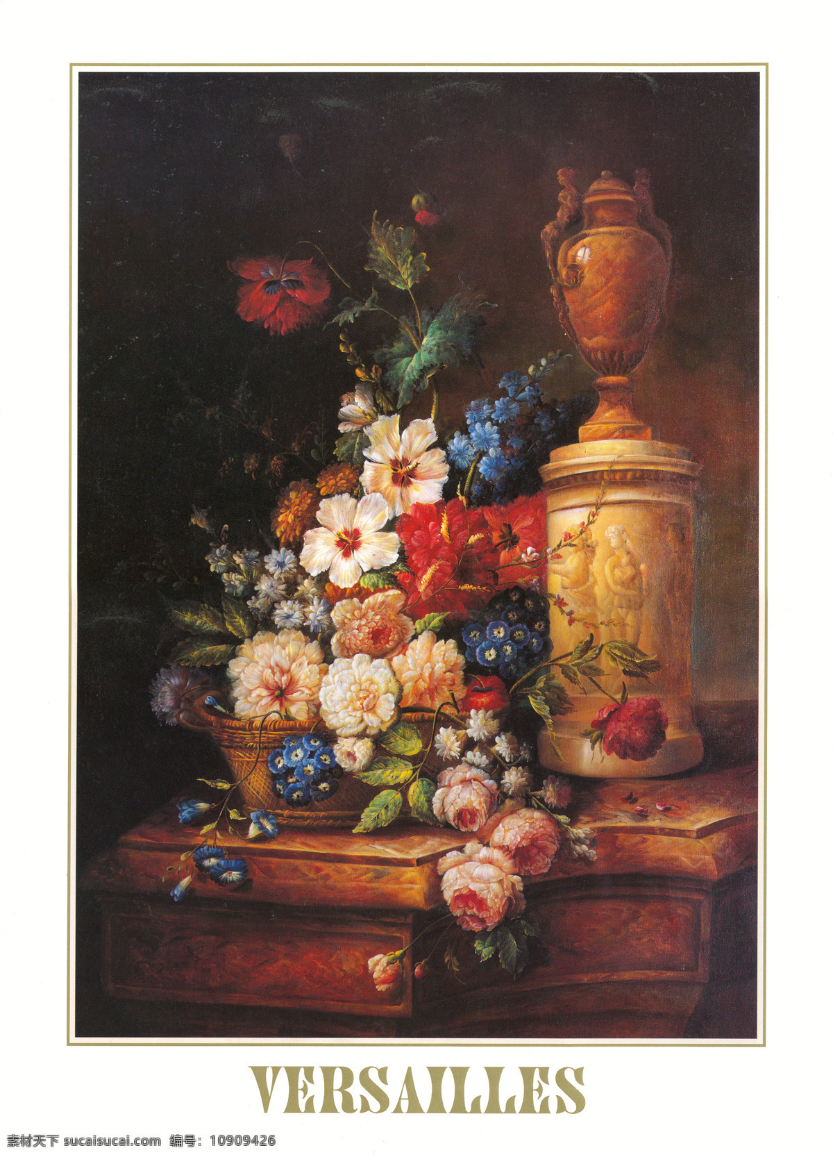 花卉 篮子 桌子 菊花 瓷瓶 油画 油画花 油画花卉 油画静物 绘画书法 文化艺术
