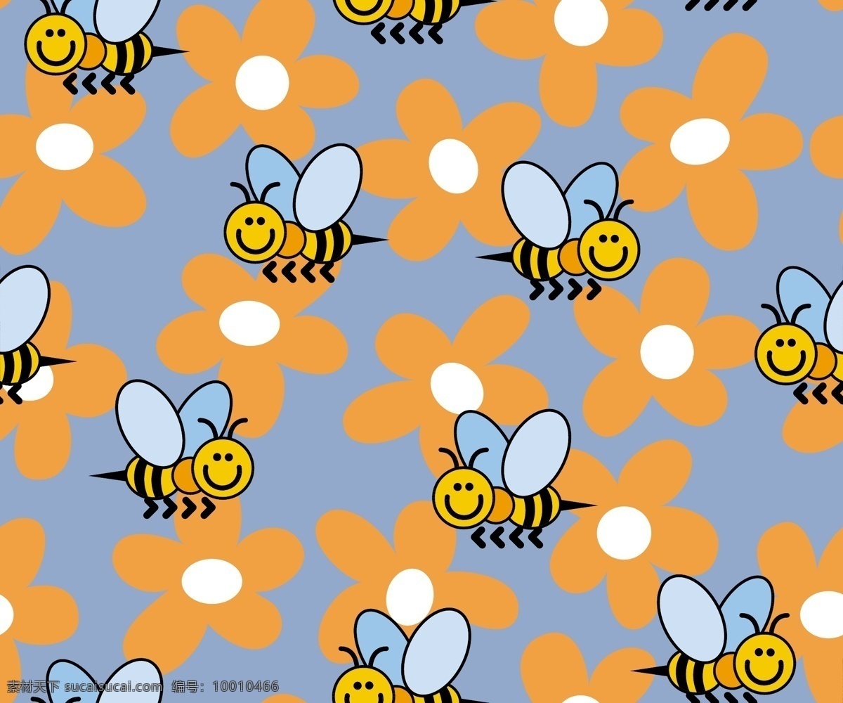 可爱 蜜蜂 花朵 连续 背景 矢量 动物 卡通 昆虫 连续背景 平铺背景 日本素材 矢量素材 植物 布花 dora541 矢量图 其他矢量图