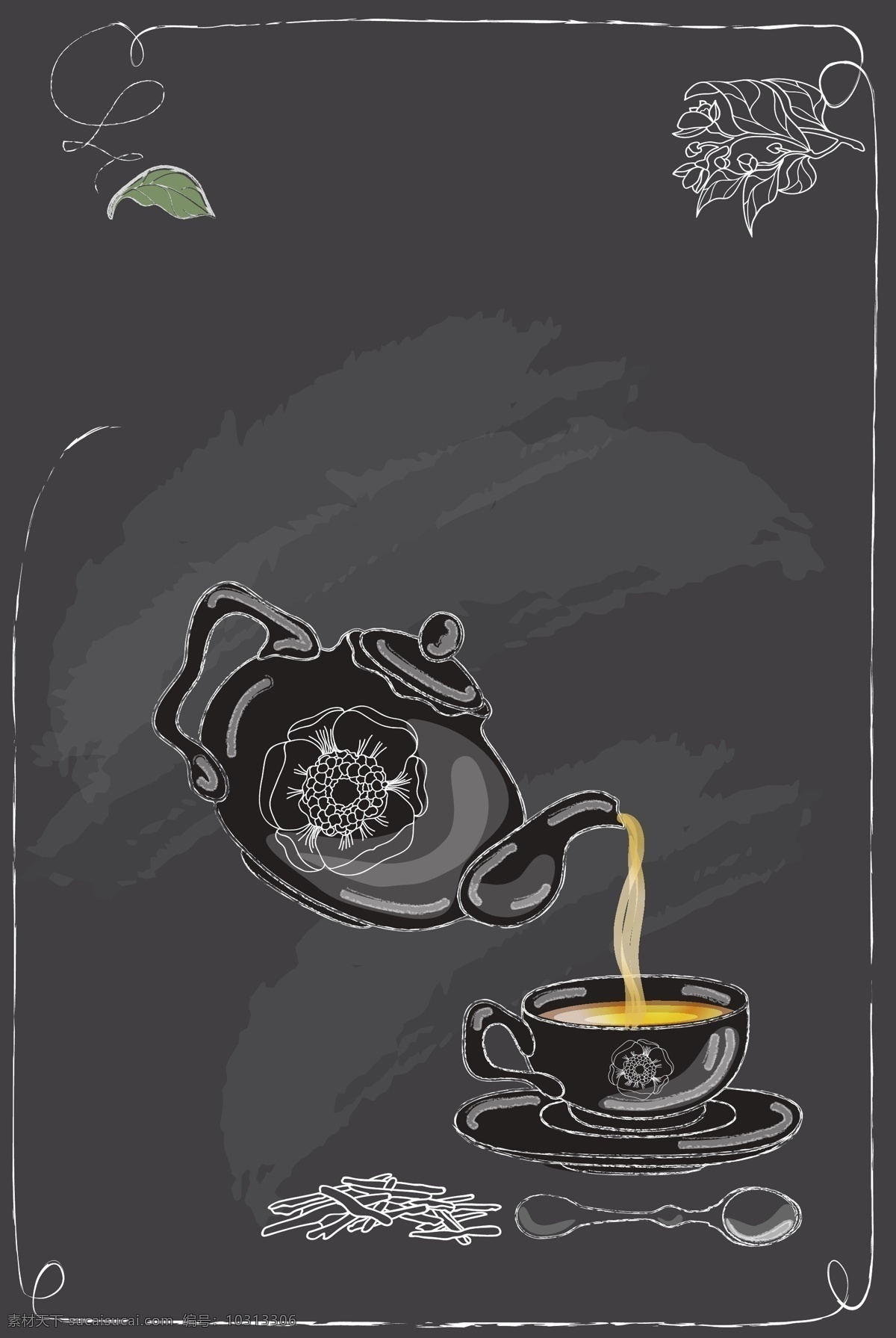 矢量 欧式 下午 茶 手绘 背景 欧式花纹 涂鸦 扁平化 茶叶 下午茶 红茶 绿茶 茶饮 餐点 欧式茶壶 欧式茶杯