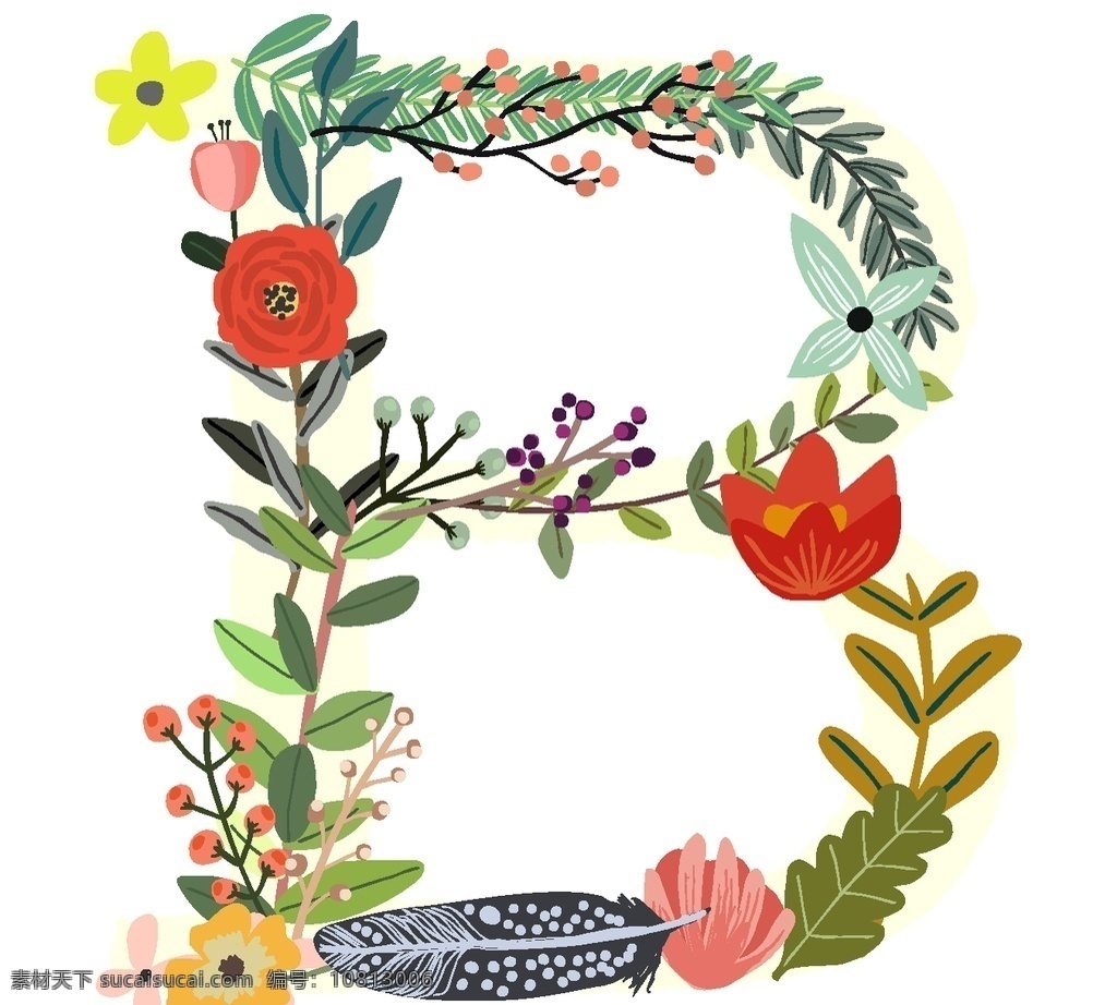 创意 矢量 手绘 花卉 字母 动漫动画