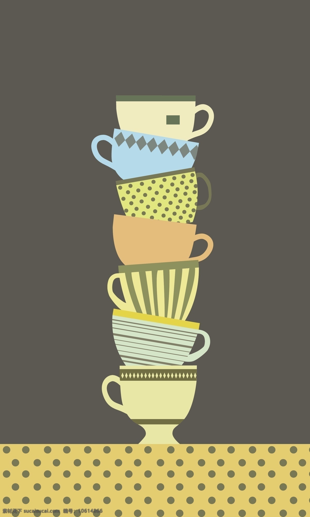波 点 条纹 矢量 茶杯 餐具 波点 茶具 复古 清新 复古茶杯茶具 原创设计 原创海报