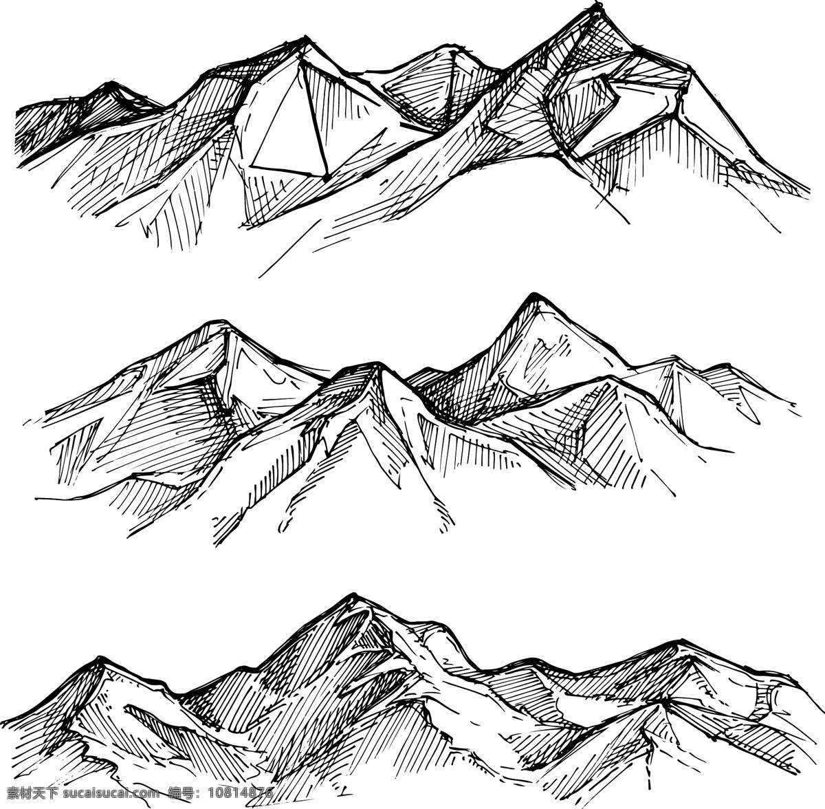 手绘 山顶 线 稿 草图 矢量 高山 线稿