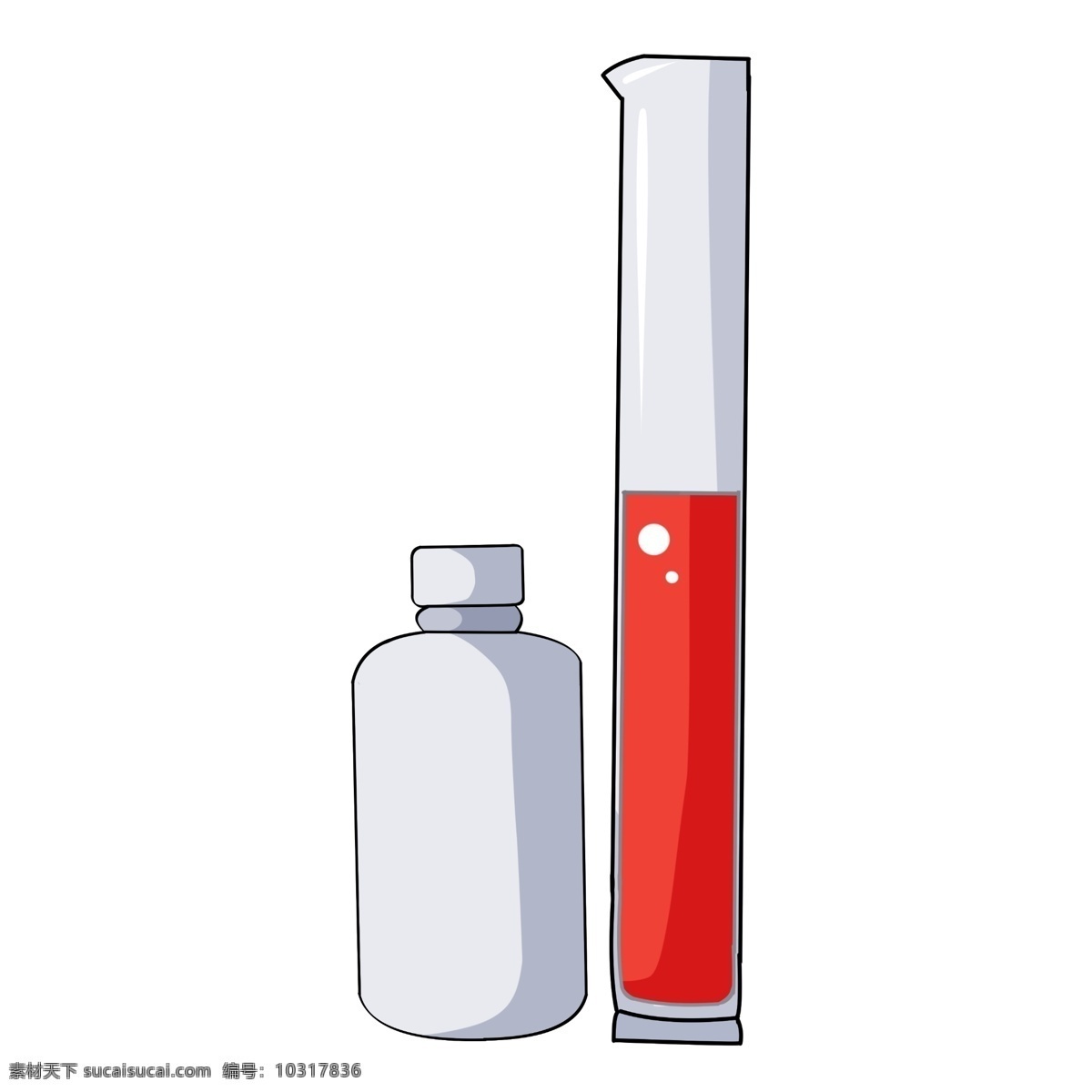 卡通 白色 药瓶 图案 插图 立体试管 红色液体 白色药瓶 蒸发的气泡 化学仪器 化学实验 化学液体 化学器材