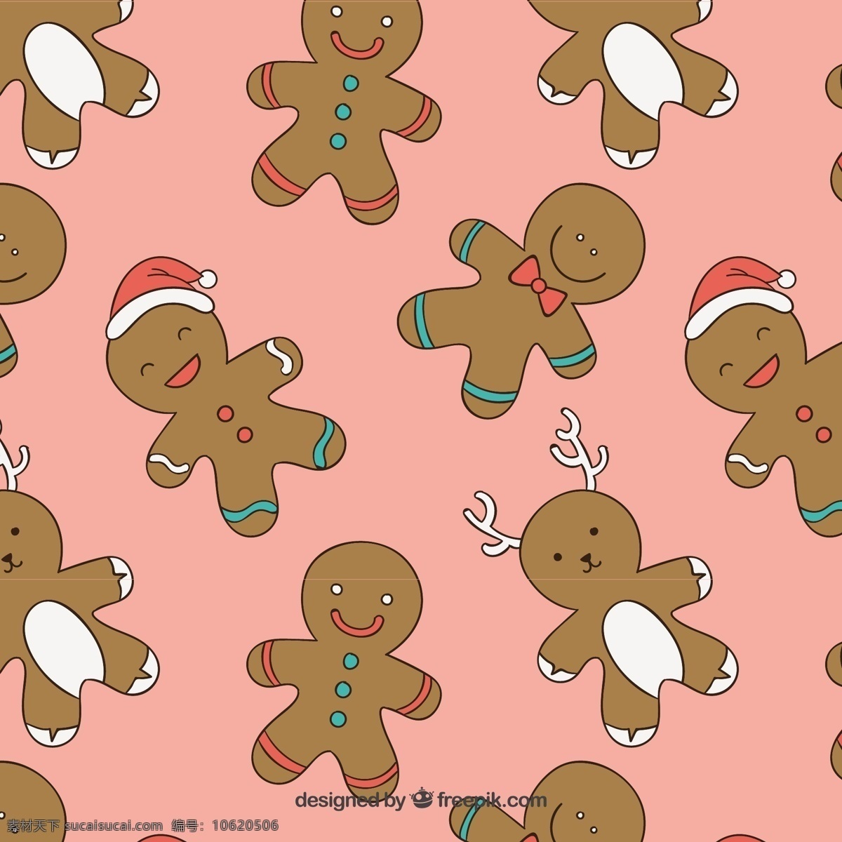 姜饼 人 粉红色 模式 食品 圣诞节 设计人 卡通 性格可爱 假期 卡通人物 插画 饼干 圣诞图案 棕色 姜 粉色