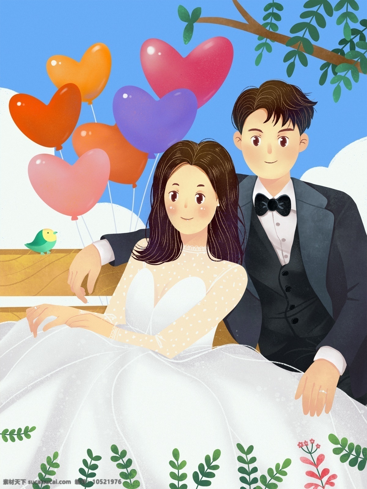 温馨 浪漫婚礼 小 清新 插画 婚礼 新娘 小清新 婚礼插画 新郎 朋友圈配图 微信配图 婚礼邀请函 浪漫情人 婚礼场景 手绘 原创