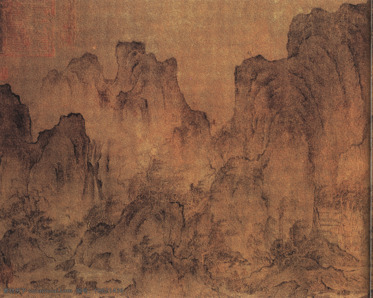 江山楼观图c 山水画 中国 古画 中国古画 设计素材 山水名画 古典藏画 书画美术 棕色