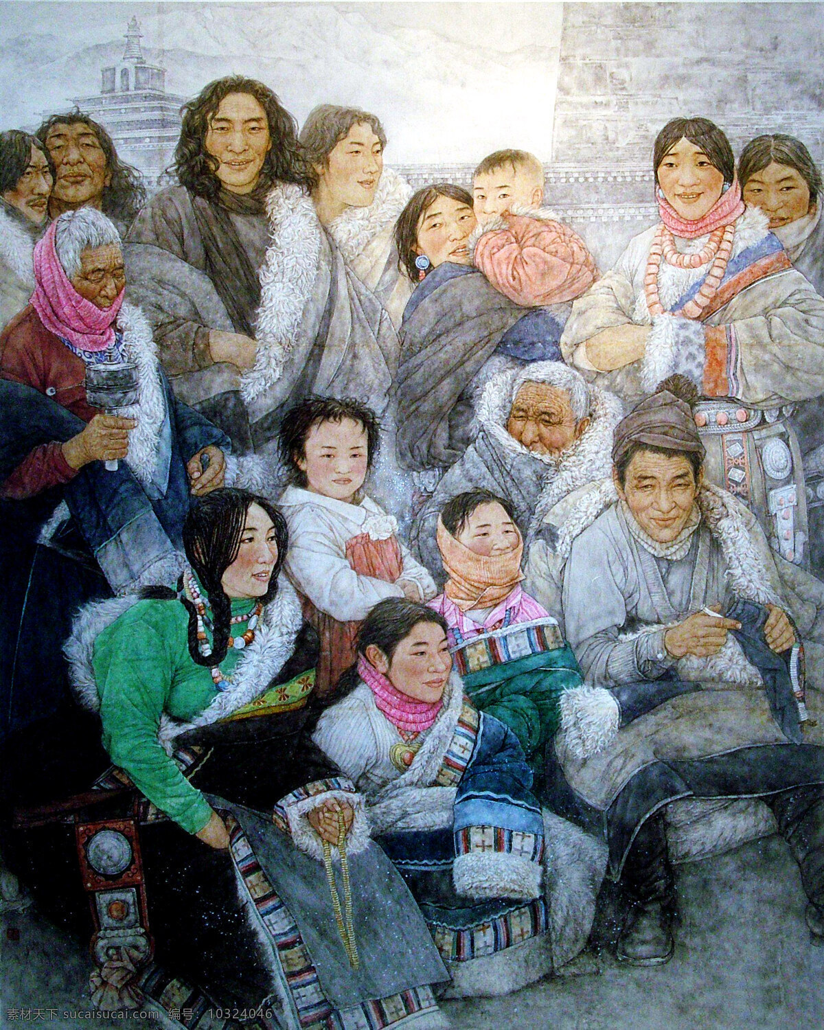 欢乐曲 绘画 中国画 工笔重彩画 人物画 现代国画 人物 男人 女人 儿童 老人 妇女 藏民 藏族 表情 姿态 服饰 发型 欢快 国画艺术 书法 印章 国画集21 绘画书法 文化艺术