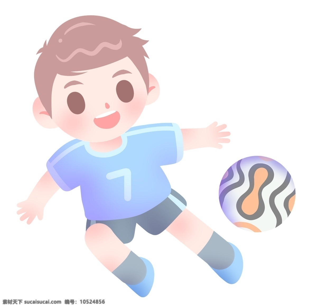 开心 踢 足球 男孩 插画 运动健身插画 开心的小男孩 小 彩色的足球 卡通人物 健身的小男孩
