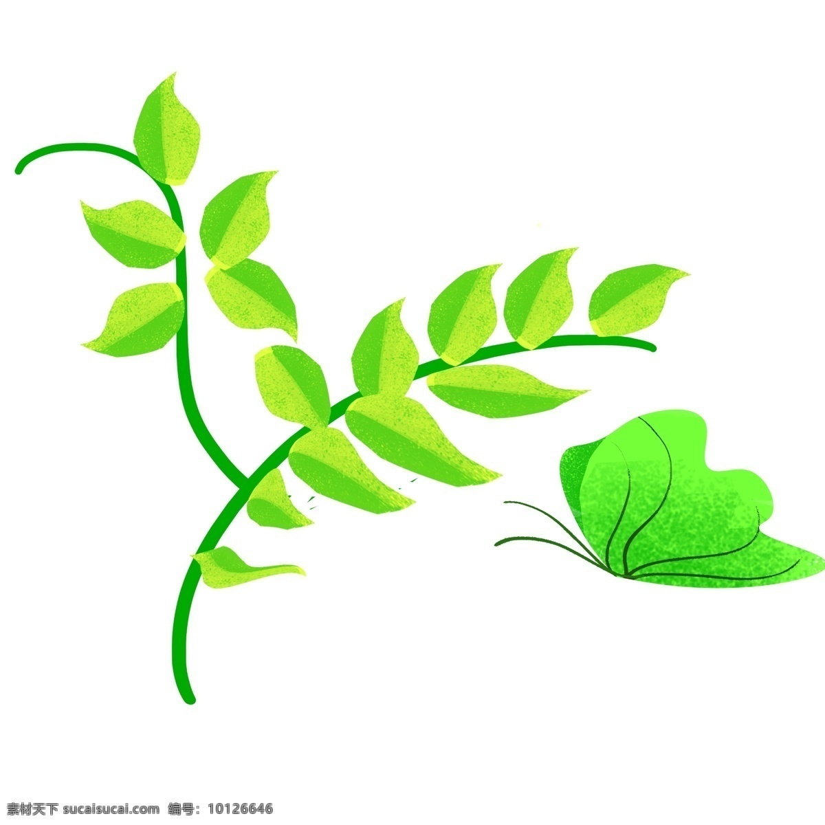 卡通 绿色 树叶 插画 绿色树叶 绿色蝴蝶 飞行的蝴蝶 漂亮的蝴蝶 绿色树枝 大自然 户外树枝 植物树叶