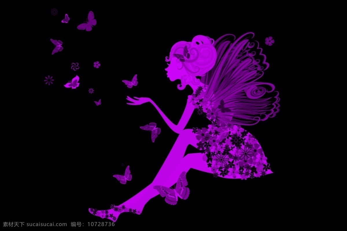 卡通仙子素材 仙子 卡通 翅膀 长翅膀的仙子 黑色
