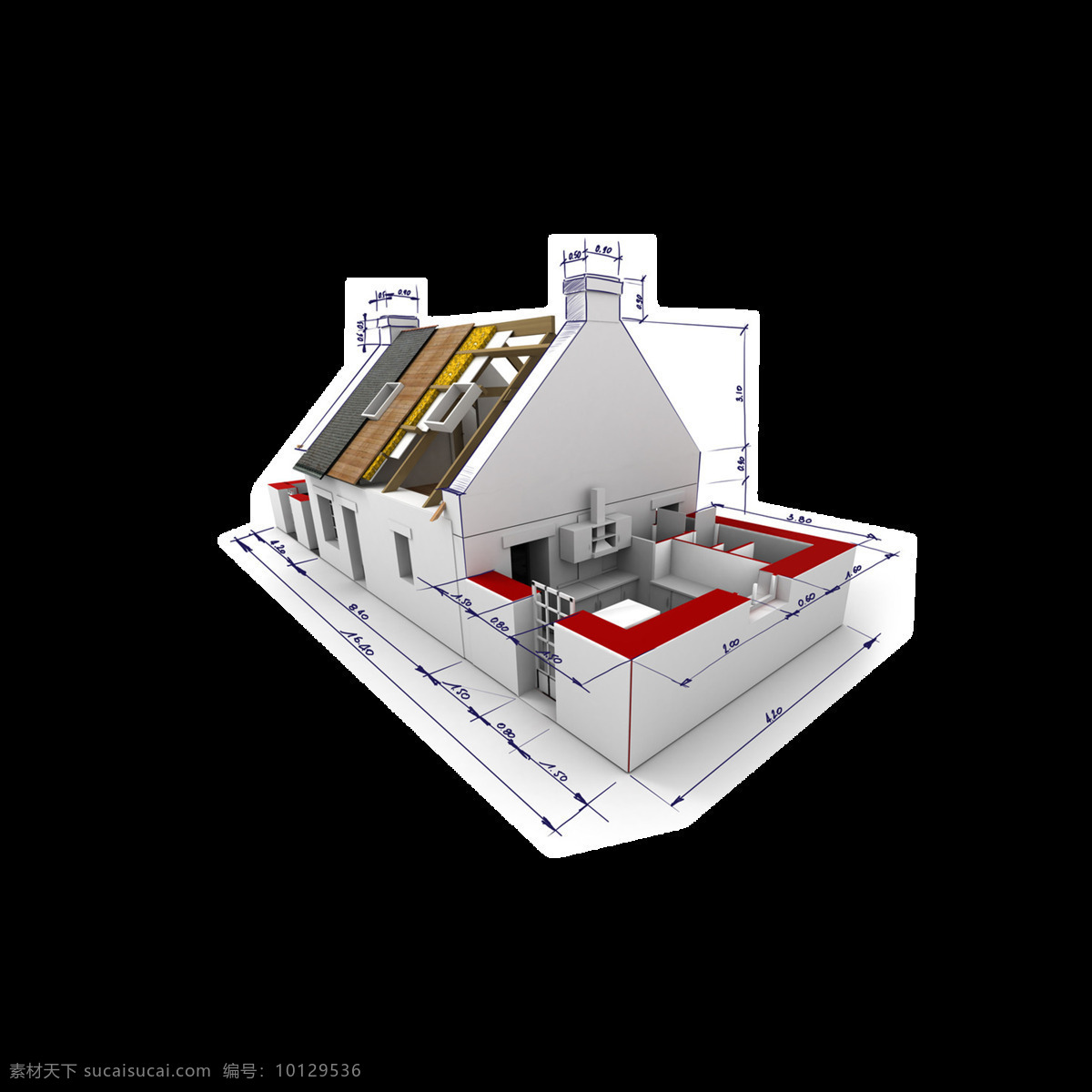 建筑房屋元素 手绘 建筑别墅 房屋 模型元素