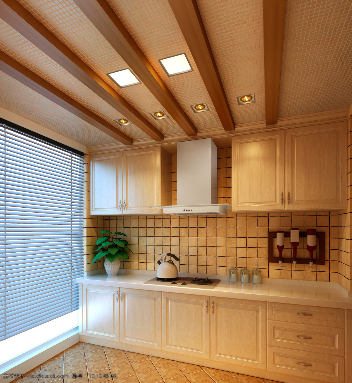 温馨 简约 风 室内设计 厨房 效果图 现代 料理台 暖色调 条纹 壁柜 收纳柜 家装