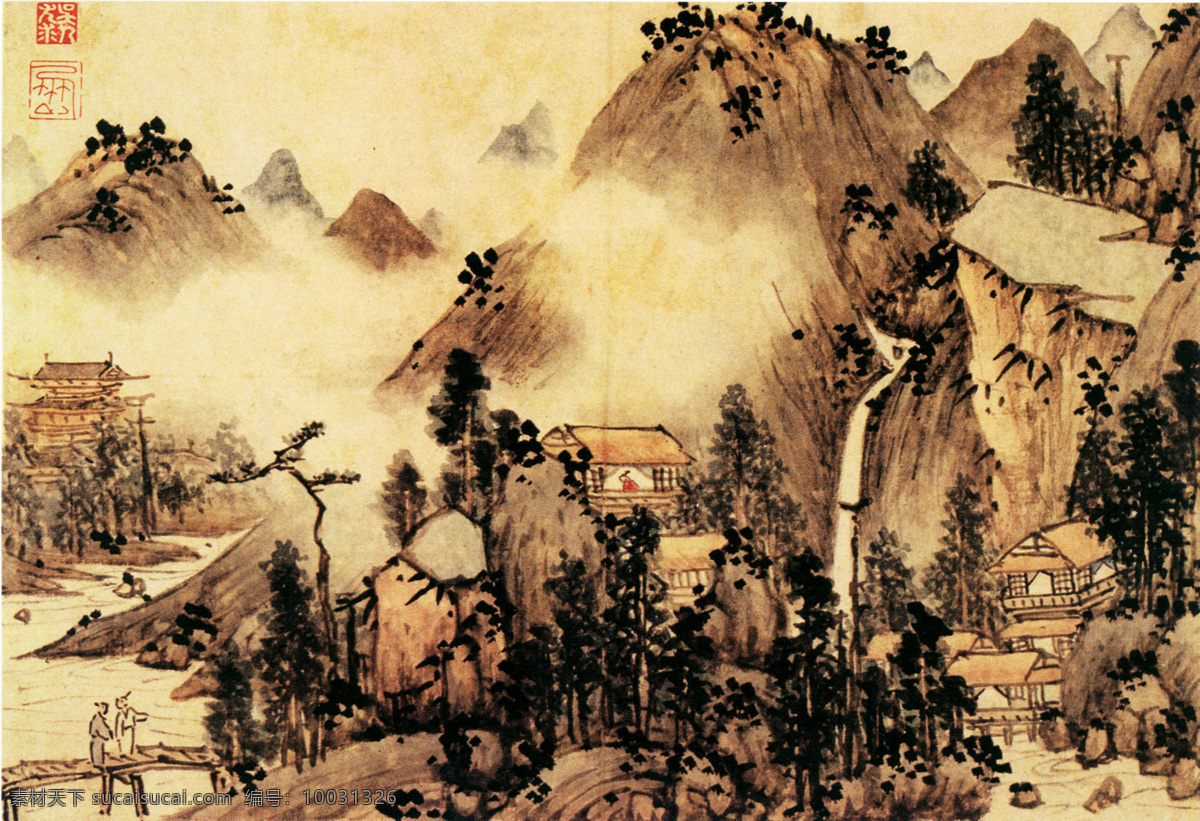 人物 山水 人物山水图 文化 艺术 水墨画 中国风 山水画 书法 书画文字 文化艺术