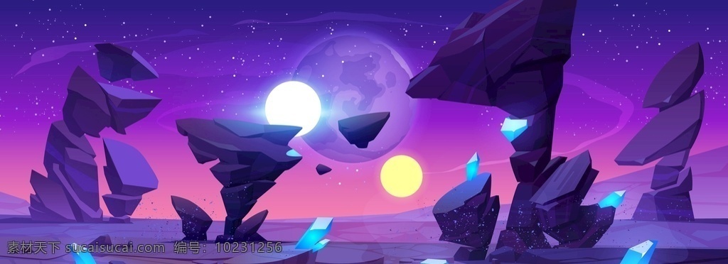 魔幻石头 矢量 魔幻 魔法 石头群 冰块 石头 紫色 背景 场景 动漫动画 风景漫画