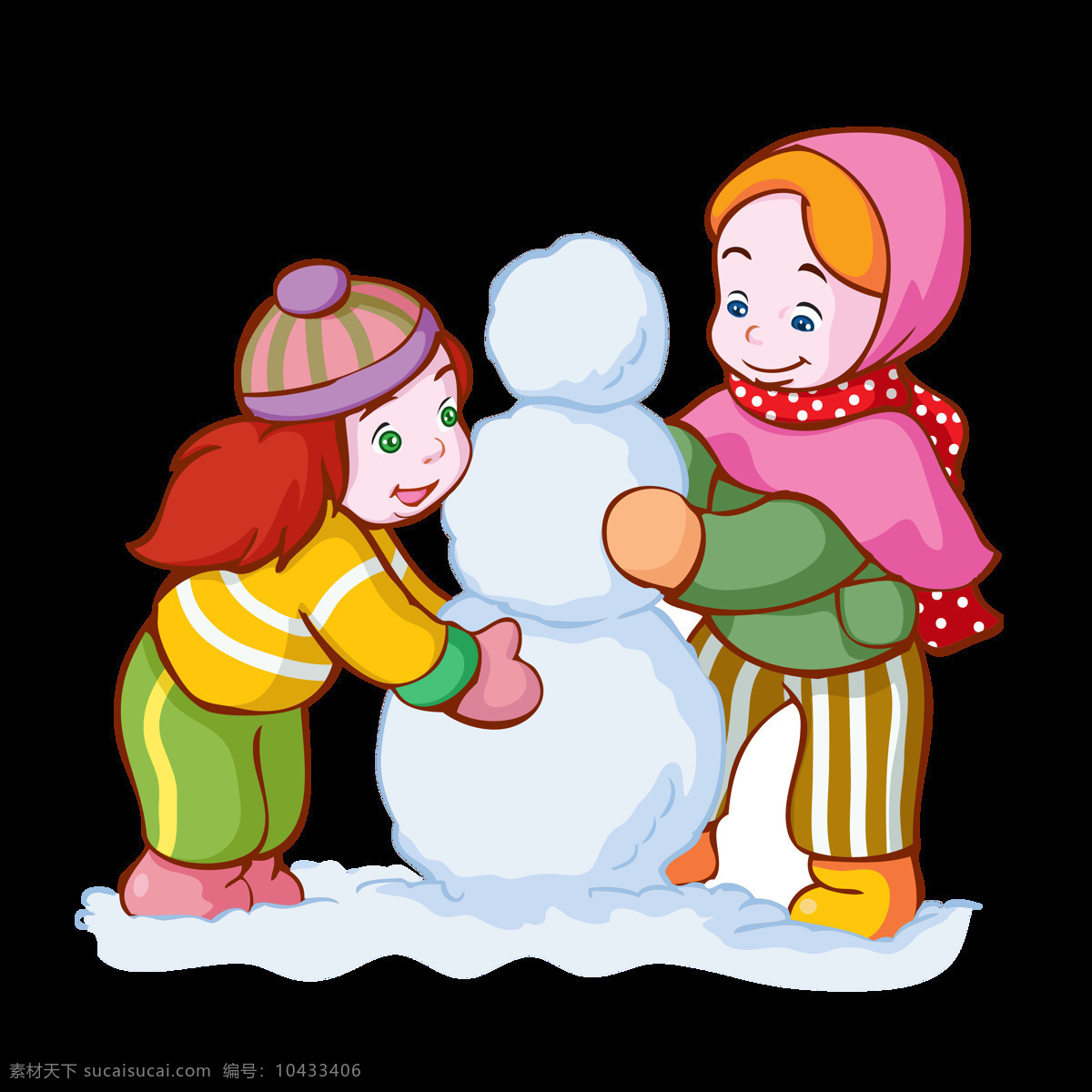 手绘 卡通 扁平 儿童 装饰 冬季 堆雪人 积雪 可爱 雪人