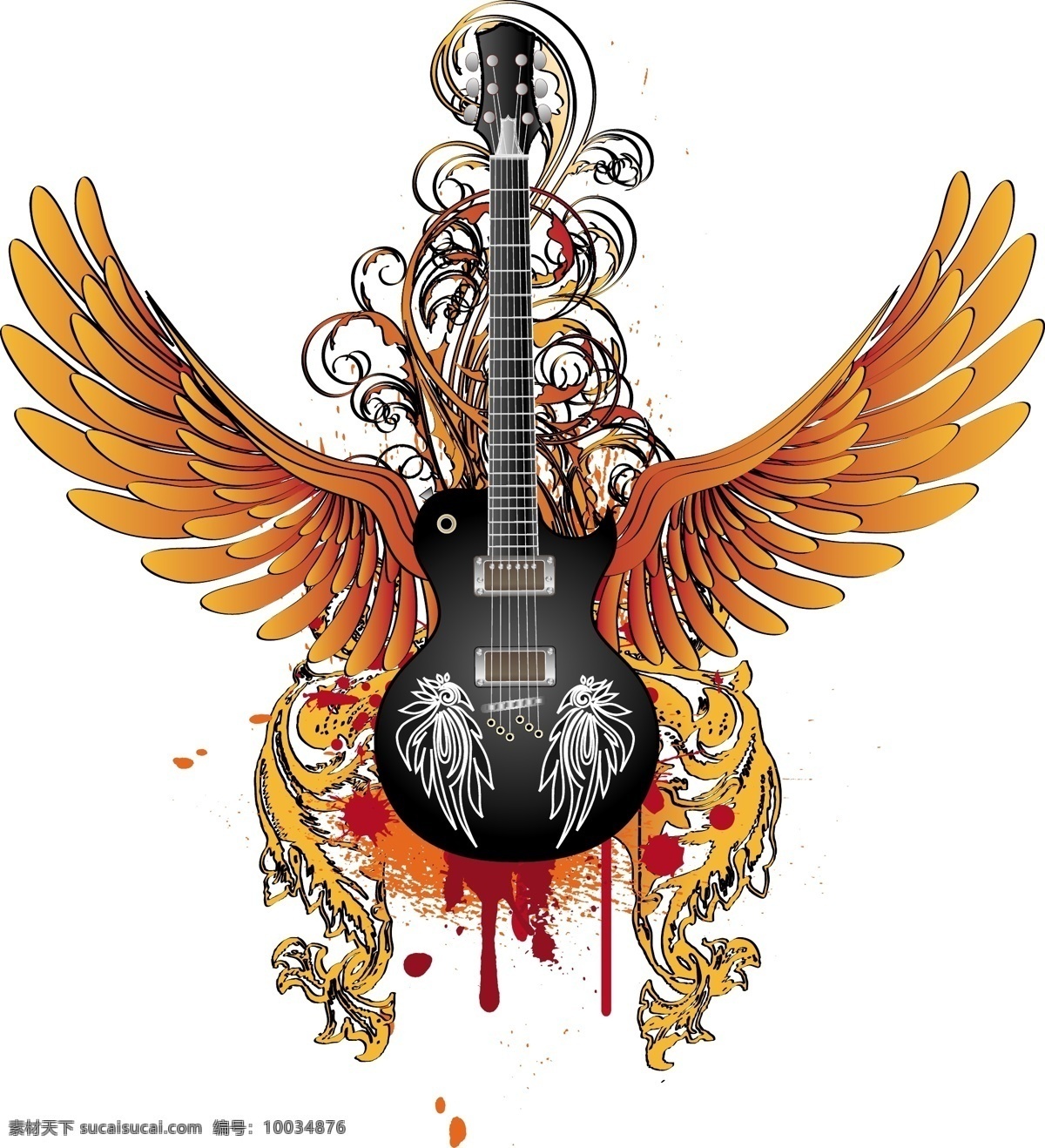 吉他 翅膀 矢量图 麦克风 双翼 吉他乐器 摇滚音乐 音乐海报 影音娱乐 生活百科 矢量素材 白色