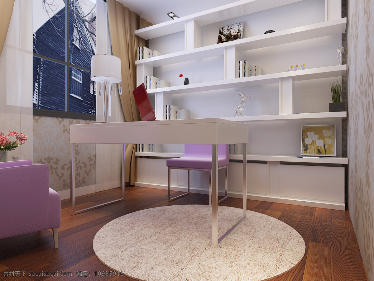 书房 白色 环境设计 室内设计 室内效果 现代 家居装饰素材