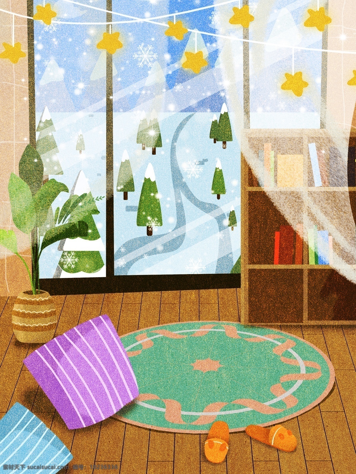 简约 冬季 家居 背景 背景图 创意 雪地 窗户 书柜 广告背景 psd背景 背景展板 背景展板图