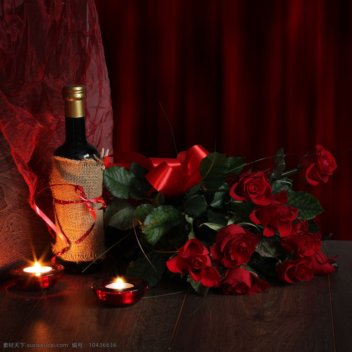 浪漫 红酒 玫瑰花 蜡烛 高清 近景 特写 酒瓶 花朵 鲜花