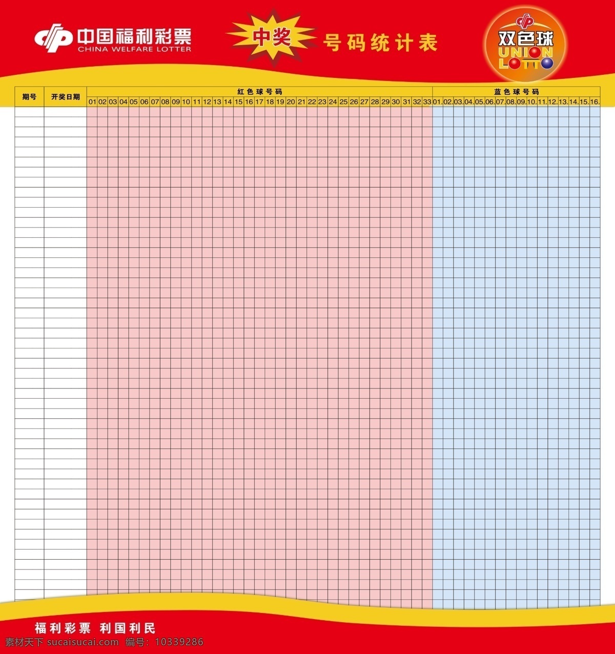 中国福彩 双色球 号码统计表 红色