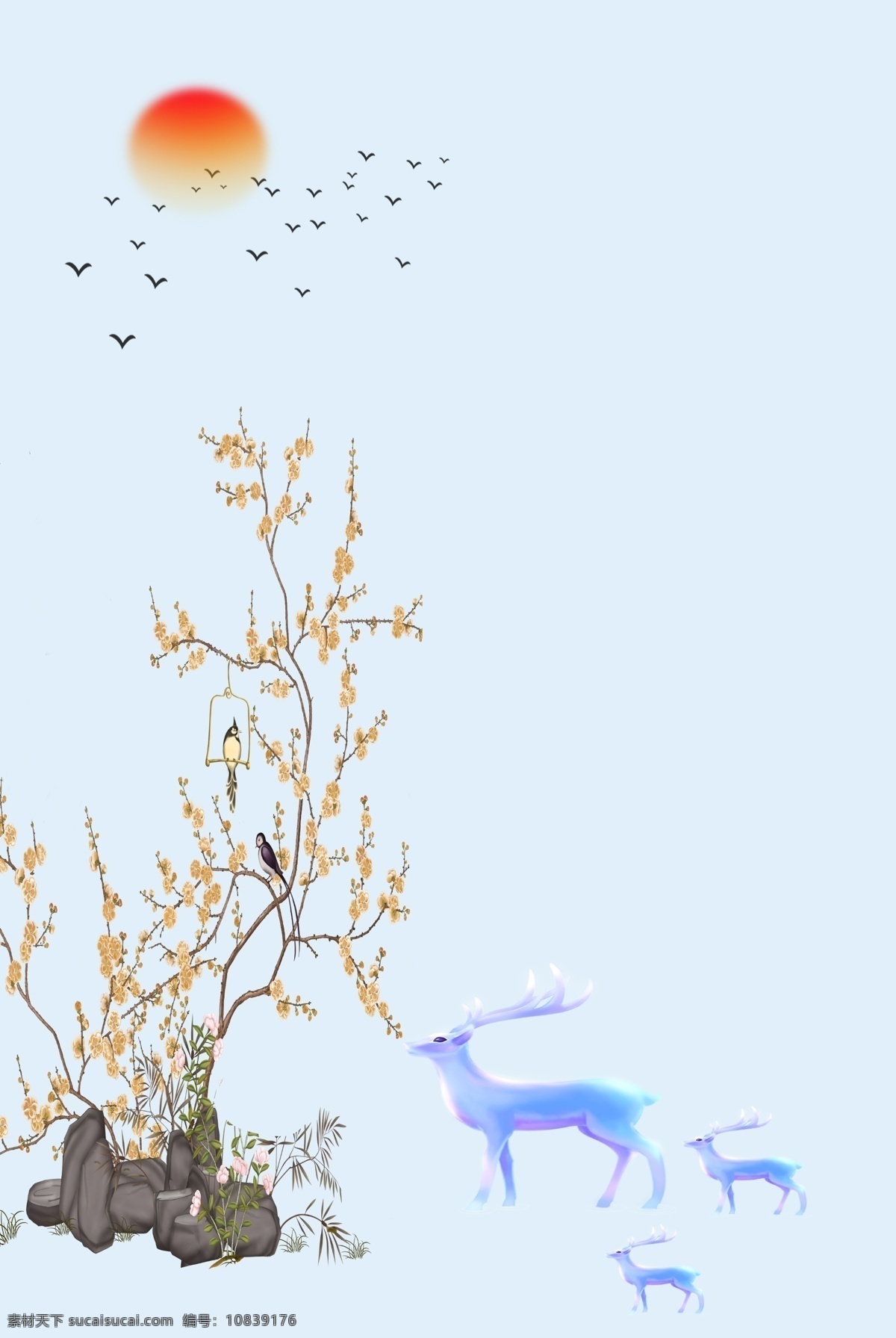 工笔花鸟 花鸟工笔 挂画 手绘 禅意 花鸟玄关图 新中式 山水 花鸟画 共享 分层