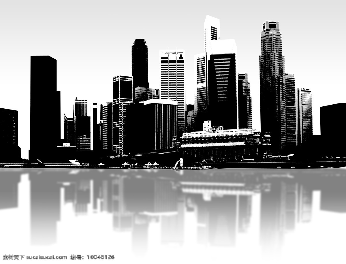 黑白 裙 楼 影像 插画 城市 建筑 3d 贴图 材质