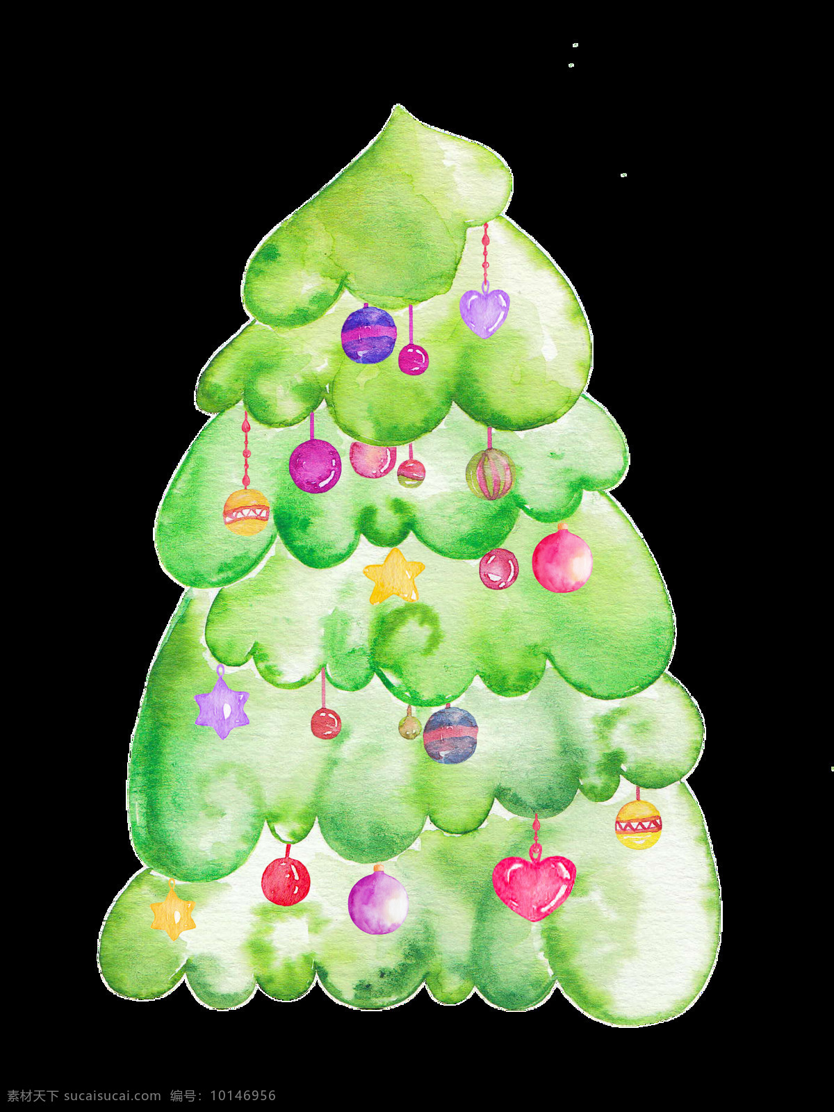 手绘 可爱 圣诞树 透明 png素材 抽象 红色 铃铛 绿色 免扣素材