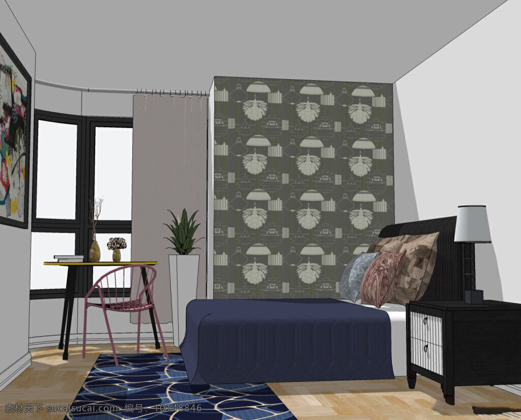 现代 简约 家居 卧室 3d 模型 综合 效果图 3d模型 沙发 地毯 床 综合模型 模型效果图 茶几