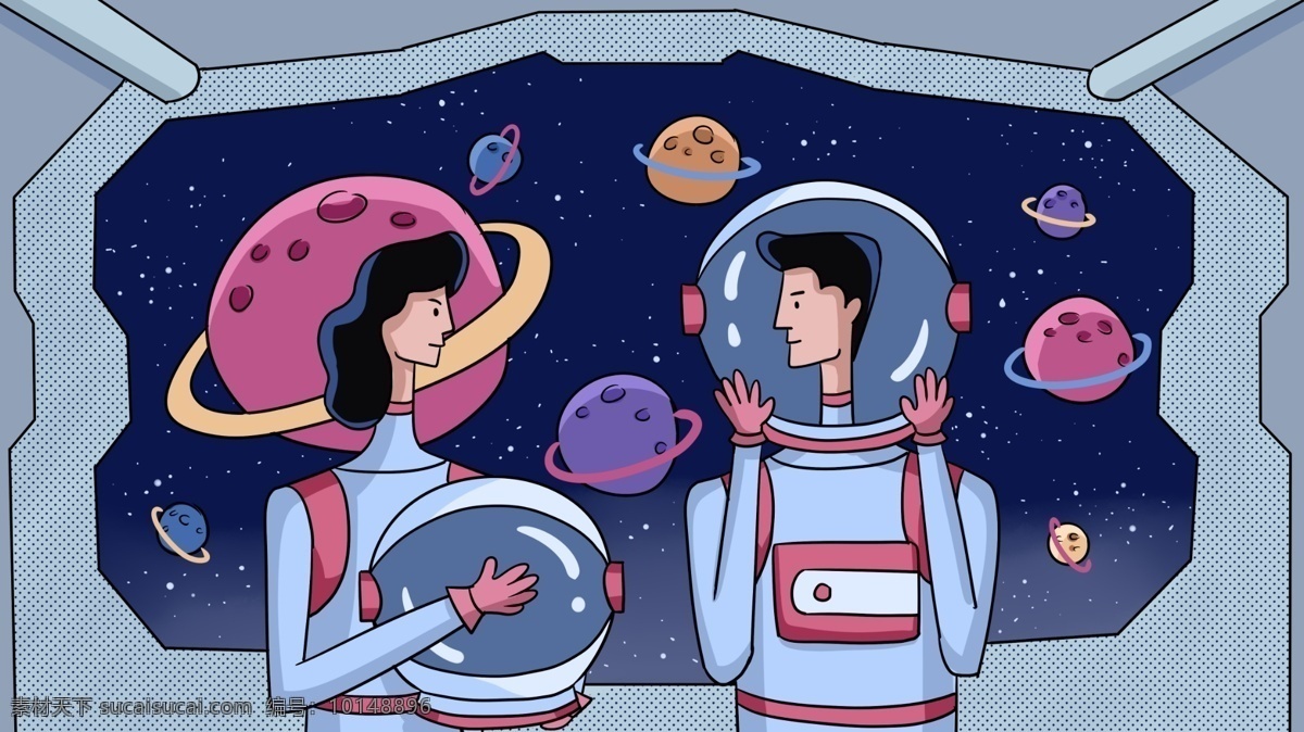科技 未来 探索 宇宙 航空员 情侣 科幻 插画 太空 漂浮 屏幕 屏保 手机图 生活方式