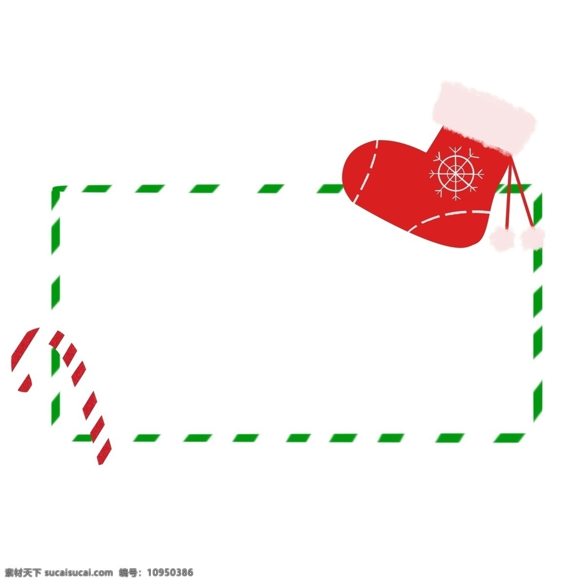 圣诞节 圣诞 袜 边框 插画 红色的圣诞袜 绿色的边框 虚线边框 红色 糖果 唯美边框