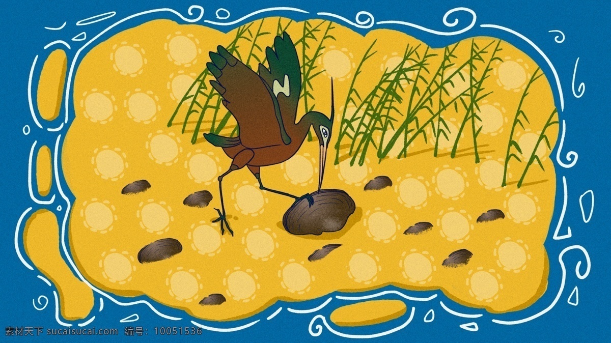 原创 插画 成语故事 鹬蚌相争 手绘 描 河蚌