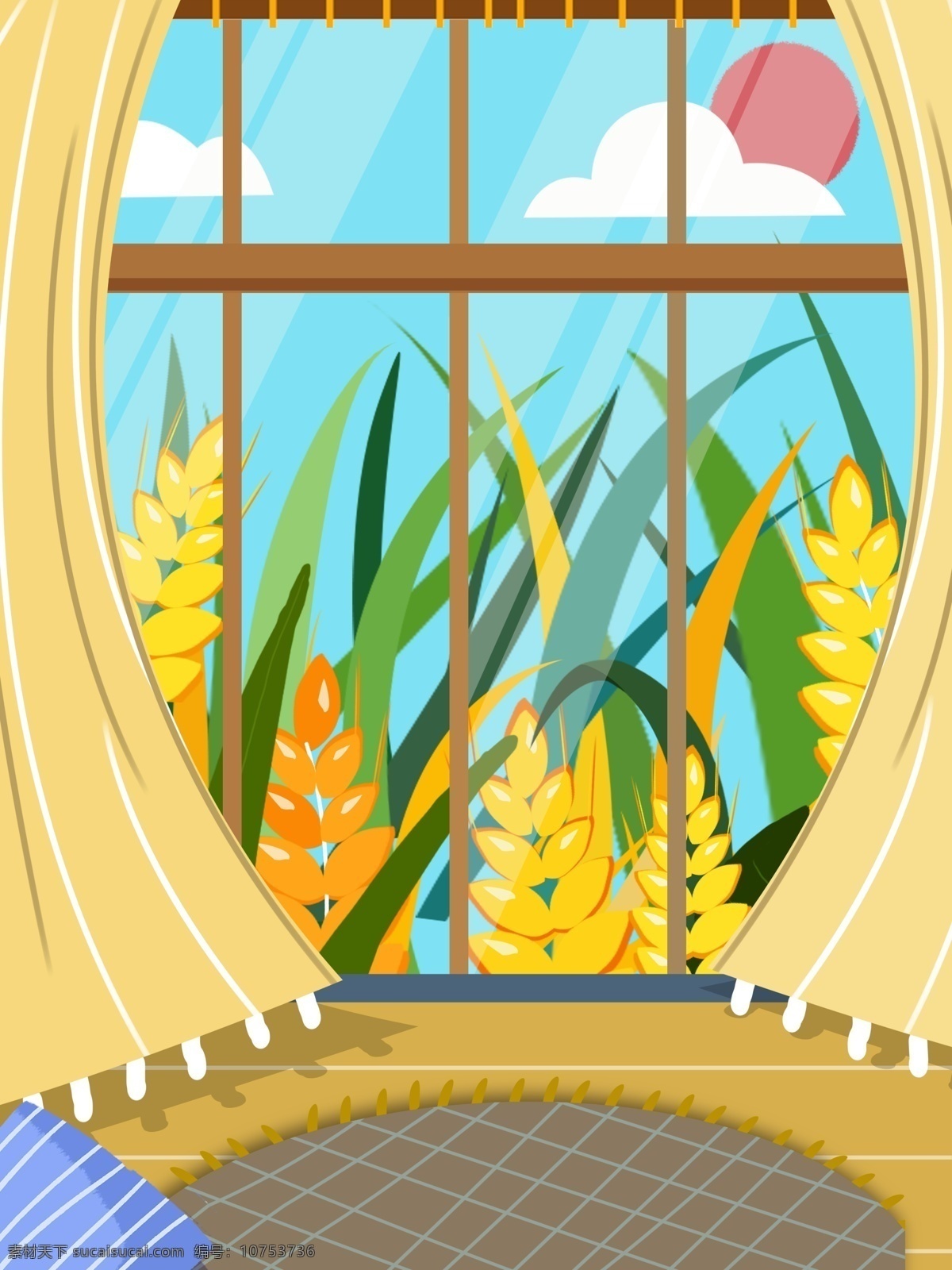 小满 节气 窗外 麦穗 背景 夏天 夏至背景 窗户 小麦 通用背景 背景展板 促销背景 背景图